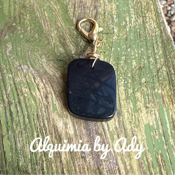 Bag charms Obsidian and gold Amulet keychain/card holder accent/ - Picture 1 of 4